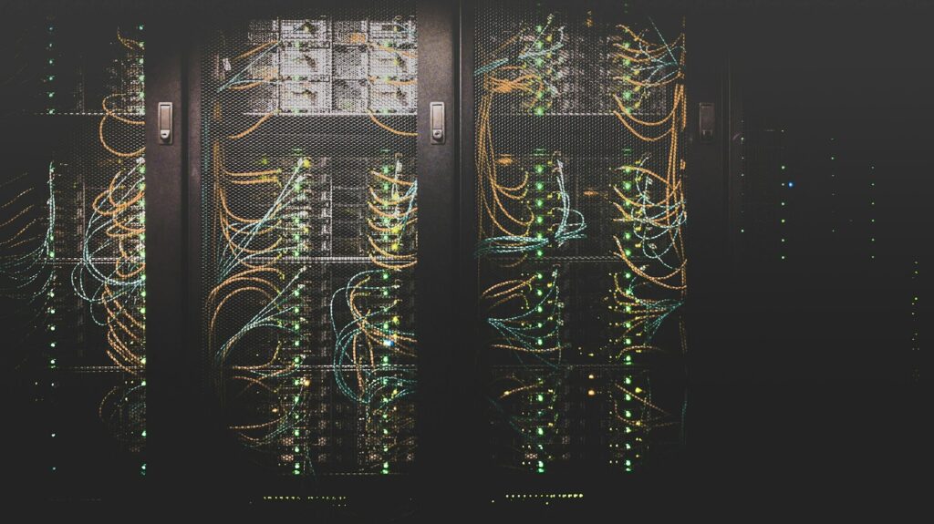 Network cables connected to servers in a data center